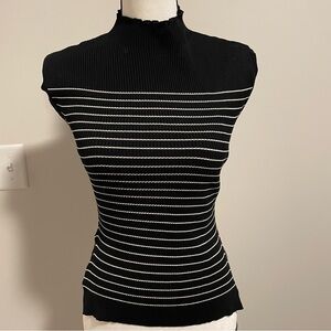 NWT Black and White Striped Mock Neck Top